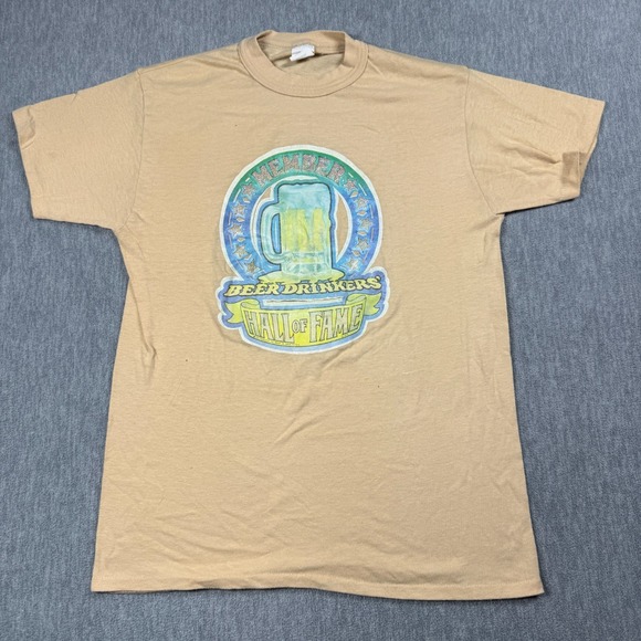 T's Other - T's T-Shirt Men M Beige Graphic Beer Drinkers Hall Of Fame Vintage Single Stitch